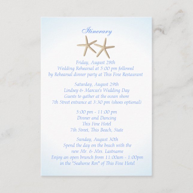 Seashore Blue Hydrangea Wedding Intinerary Enclosure Card (Front)