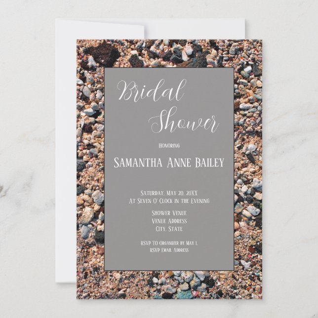 Seashore Coral Sand & Shells, Modern Beach, Bridal Invitation (Front)
