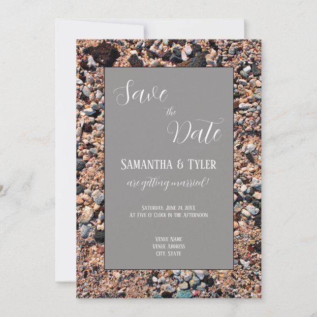 Seashore Coral Sand & Shells, Modern Beach Wedding Save The Date (Front)