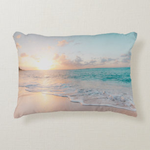 Seashore during golden hour decorative cushion