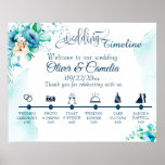 Seashore Floral Wedding Day Icons Timeline  Poster<br><div class="desc">Seashore Floral Watercolor Wedding Timeline features trendy white and blue watercolor flowers, with light green leaves and blue watercolor paint. The centre of the timeline board features dark blue wording in a Modern font style and different icons with elegant and easy-to-edit text. More icons will be provided if you need,...</div>