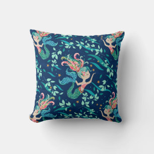 Seashore flowers mermaid pattern cushion