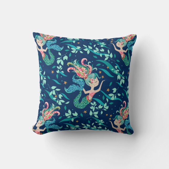 Seashore flowers mermaid pattern cushion (Front)