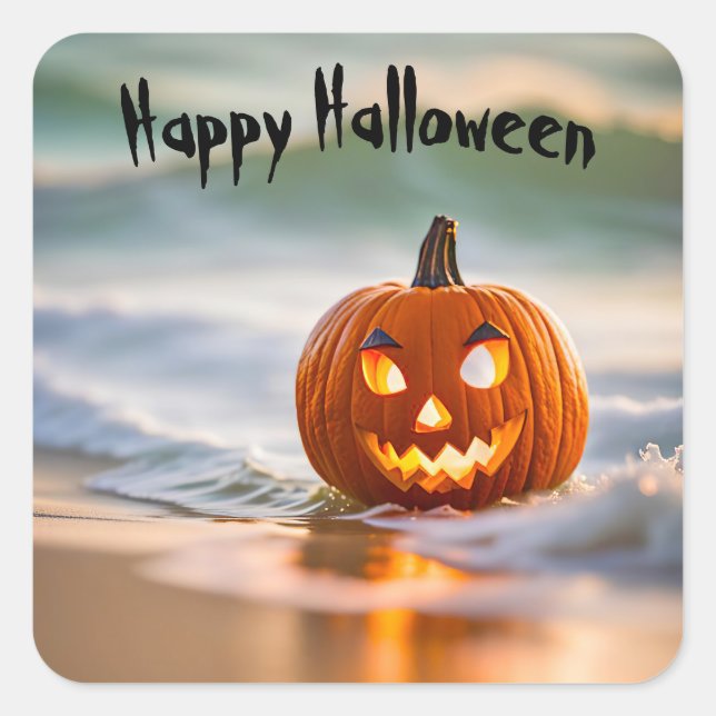 Seashore Halloween Jack-o-Lantern Square Sticker (Front)