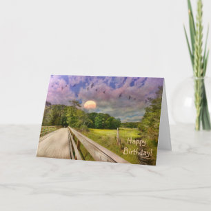 Seashore Marsh Sunset Birthday Card