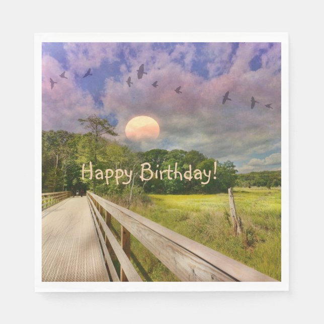  Seashore Marsh Sunset Birthday Napkin (Front)