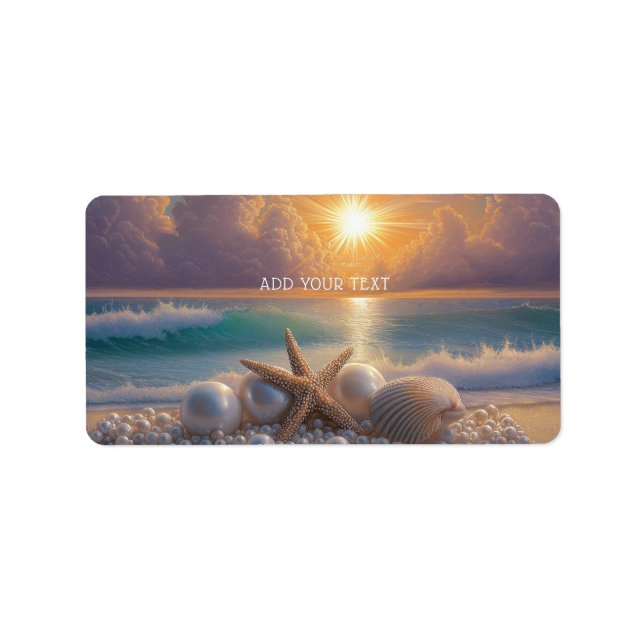 Seashore Ocean Sunset Seashells Pearls Label (Front)