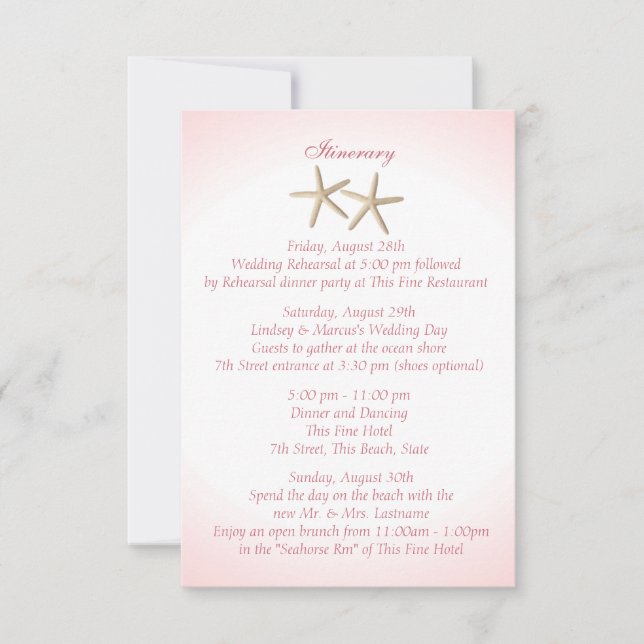 Seashore Pink Hydrangea Wedding Intinerary Invitation (Front)