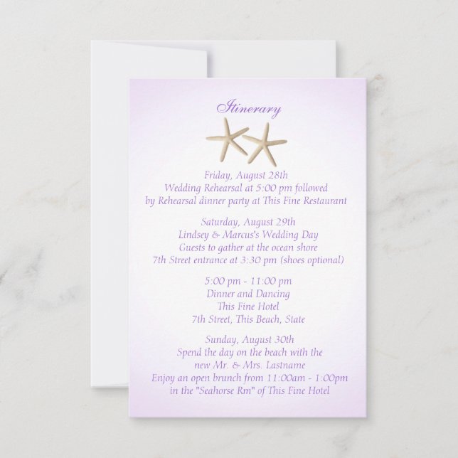 Seashore Purple Hydrangea Wedding Intinerary Invitation (Front)