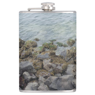 seashore rocks stainless steel water bottle hip flask