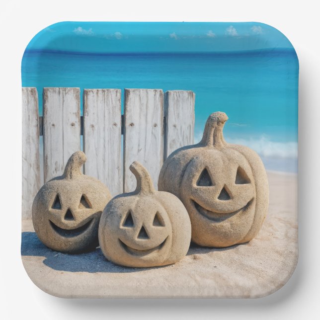 Seashore Sand Jack o' Lanterns  Paper Plate (Front)