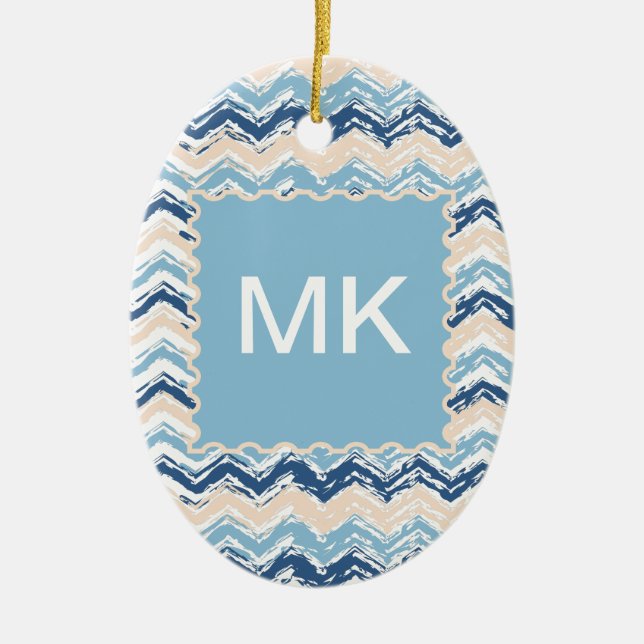 Seashore Scribble ZigZag Ceramic Tree Decoration (Front)