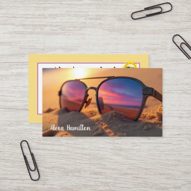 Seashore Sunset Reflection In Sunglasses Business Card (Front/Back In Situ)