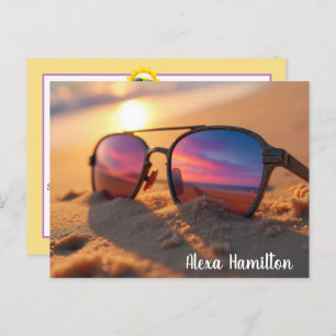 Seashore Sunset Reflection In Sunglasses Postcard