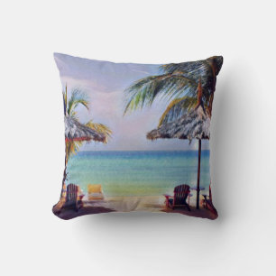 Seashore tropical beach resort watercolor painting cushion