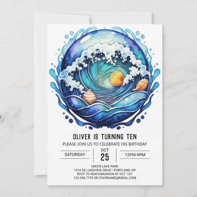 Seashore Watercolor Kids Birthday Invitation (Front)