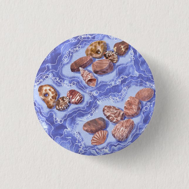 Seashore, waves, pebbles 3 cm round badge (Front)