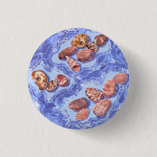 Seashore, waves, pebbles 3 cm round badge