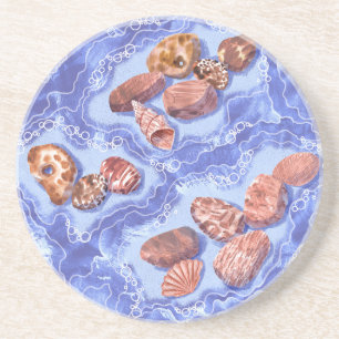 Seashore, waves, pebbles coaster