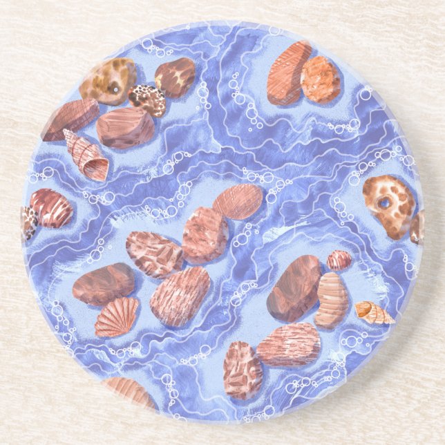 Seashore, waves, pebbles coaster (Front)
