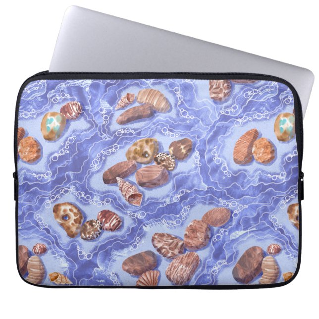 Seashore, waves, pebbles laptop sleeve (Front)