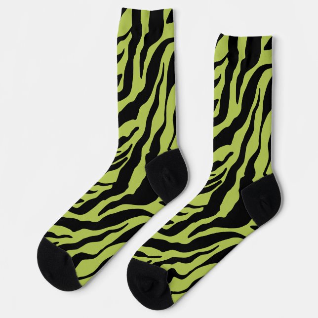 Seasick Zebra, Green and Black Striped Pattern Socks (Left)