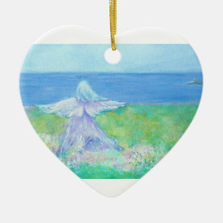 Seaside Angel w/ Dolphin Heart Christmas Ornament
