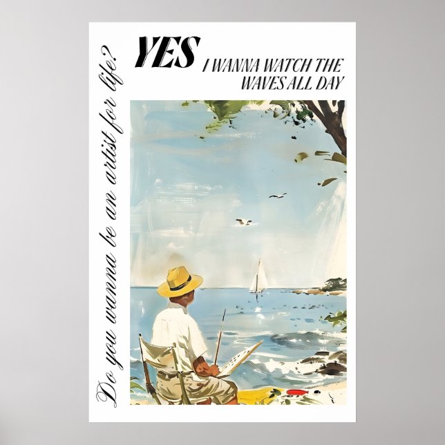 Seaside Artist Poster Ocean View Wall Art (Front)