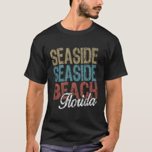 SEASIDE BEACH Florida HIBISCUS & SCRIPT Three Tone T-Shirt