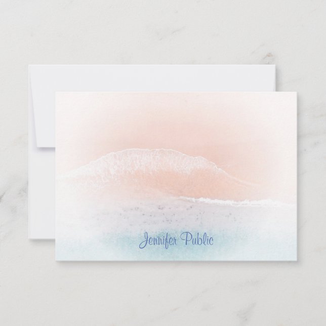 Seaside Beach Sand Sea Hand Script Monogrammed Card (Front)