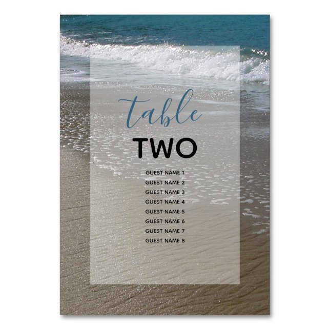 Seaside Beach & Sand Wedding Guest Names Table Number (Front)