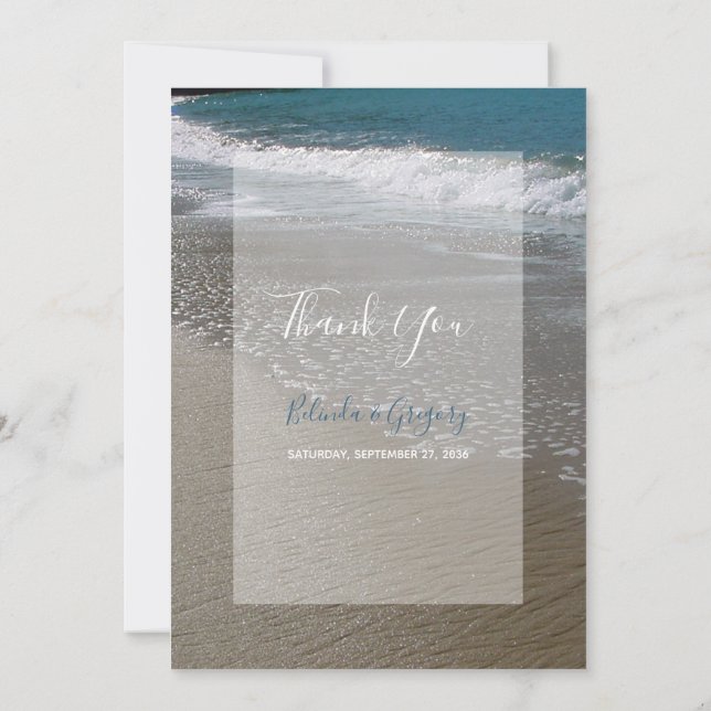 Seaside Beach & Sand Wedding Thank You Card (Back)