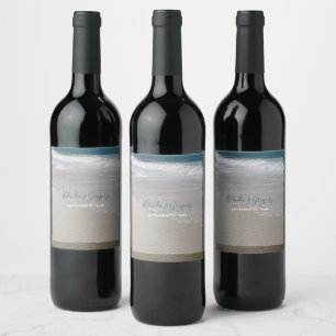 Seaside Beach & Sand Wedding Wine Label