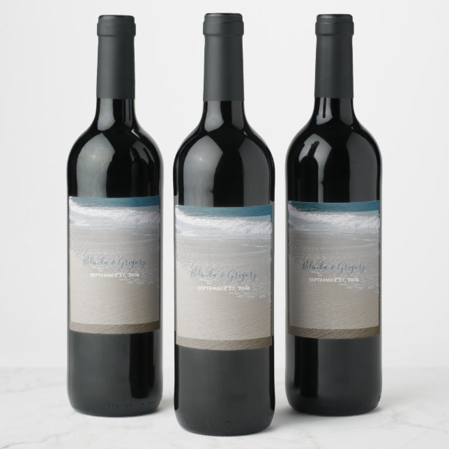 Seaside Beach & Sand Wedding Wine Label (Bottles)