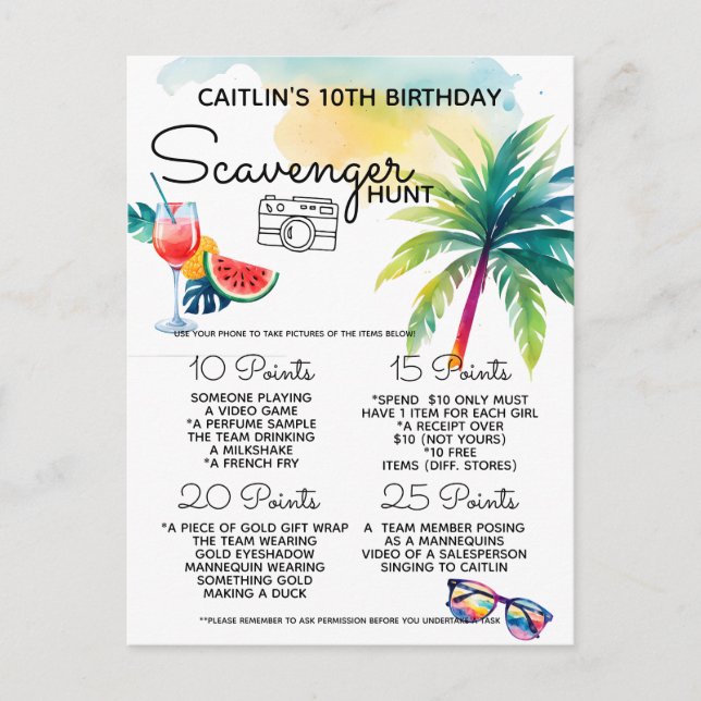 Seaside Beach scavenger hunt Announcement Postcard (Front)