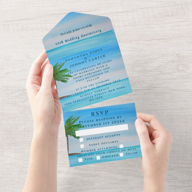 Seaside Beach Tropical Wedding Anniversary All In One Invitation (Tearaway)