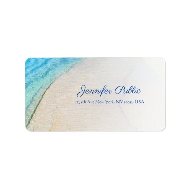 Seaside Beach Waves Elegant Modern Script Address Label (Front)