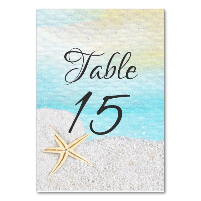 Seaside Beach White Sand Table Number Card (Front)