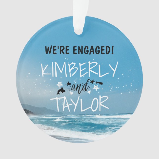 Seaside - Blue Beach Wedding / Engagement Ornament (Front)