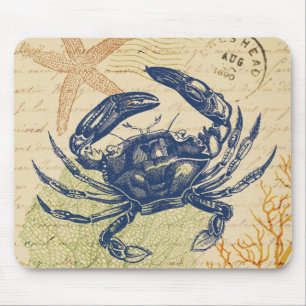 Seaside Blue Crab Collage Mouse Pad