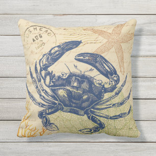 Seaside Blue Crab Collage Outdoor Cushion