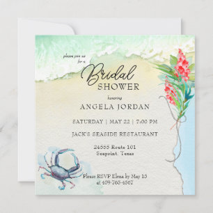 Seaside Blue Crab Tropical Bridal Shower Invitation