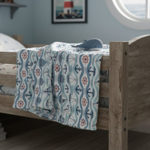 Seaside Blue Sailboats & Anchors Pattern ID1258 Fleece Blanket