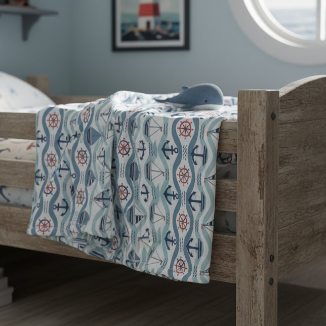 Seaside Blue Sailboats & Anchors Pattern ID1258 Fleece Blanket (Creator Uploaded)