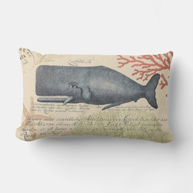 Seaside Blue Whale Collage Lumbar Cushion (Front)