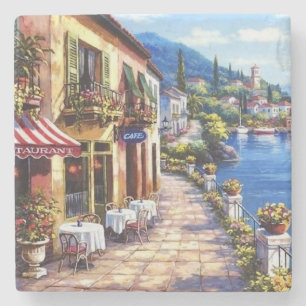 Seaside Cafe Fine Art Stone Coaster