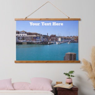 Seaside Charm - Historic Harbour Scene on Wood Top Hanging Tapestry