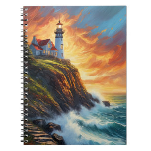 Seaside Charms: Red-Roofed House and Lighthouse Notebook