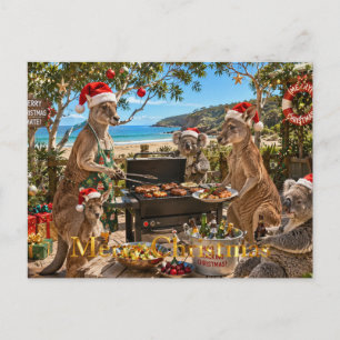 Seaside Christmas BBQ with Kangaroos and Koalas Holiday Postcard