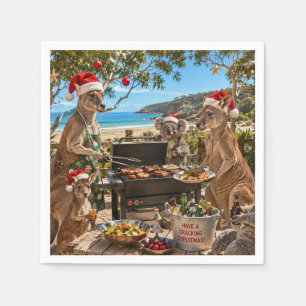 Seaside Christmas BBQ with Kangaroos and Koalas Napkin